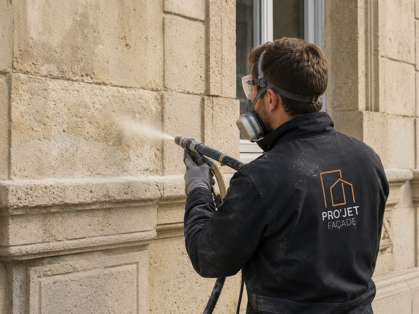 Hydrogommage sur façade pierre
