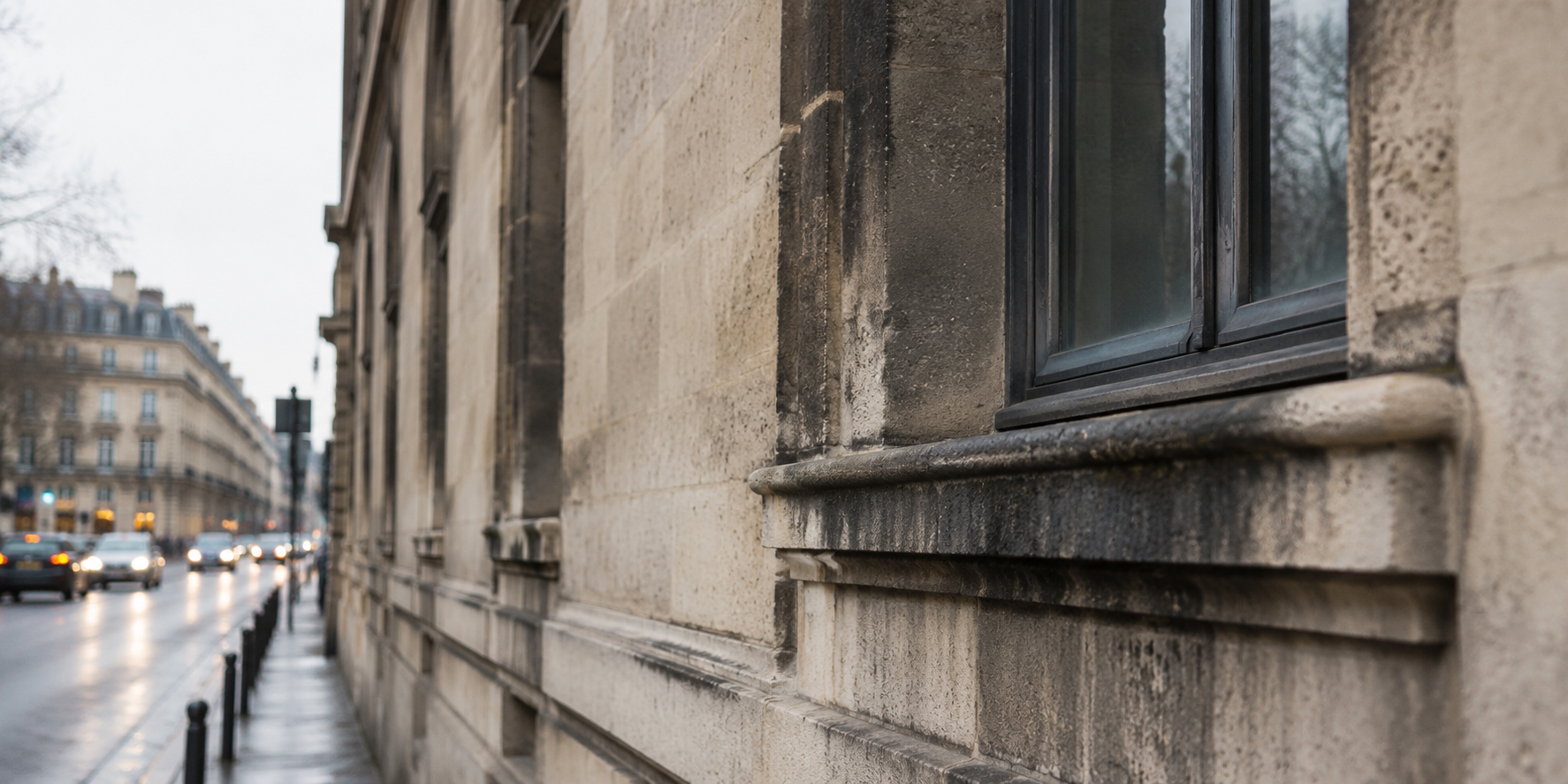 Pollution atmosphérique urbaine sur façade à Bordeaux