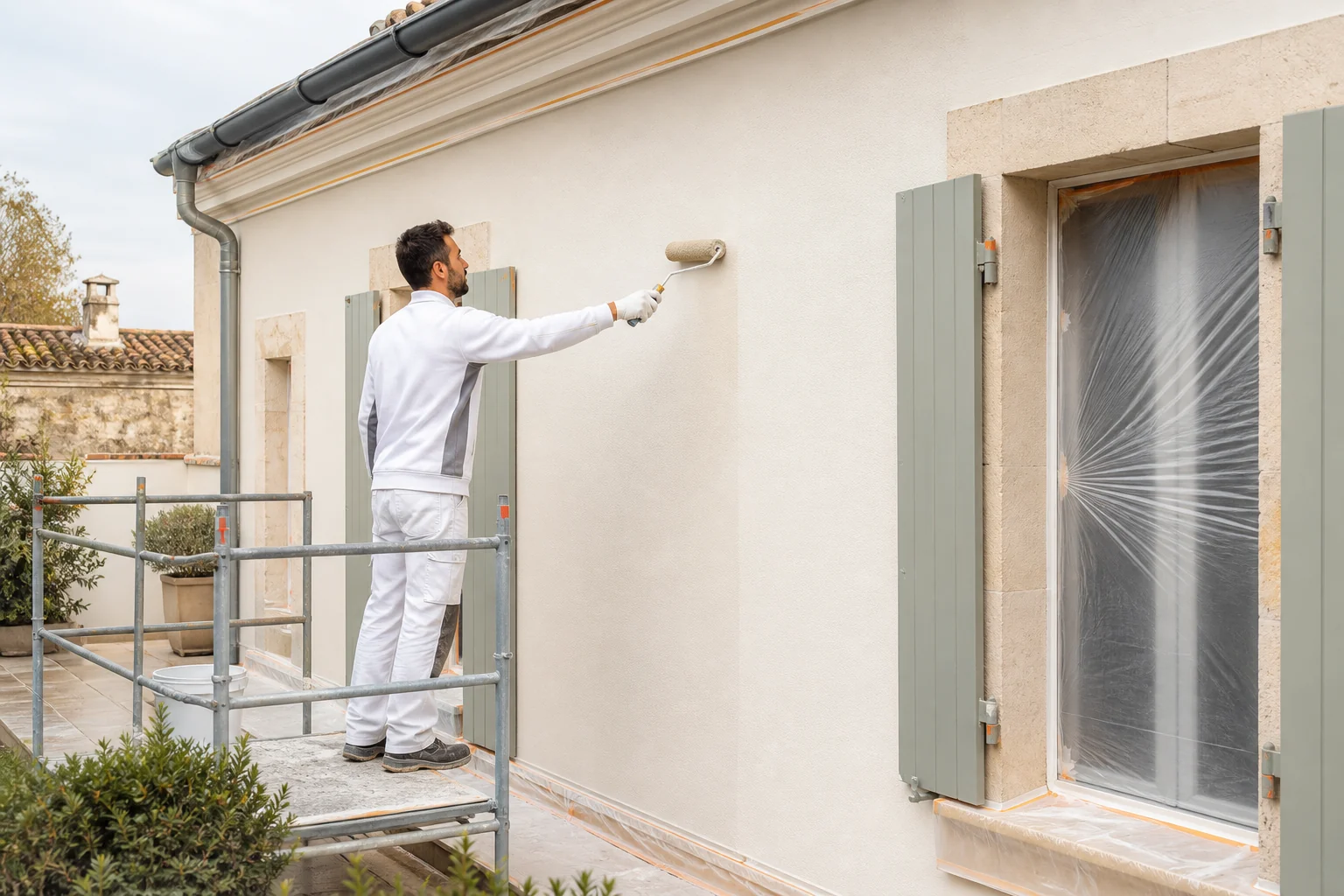 Application homogène d'une peinture de finition sur un enduit protégé