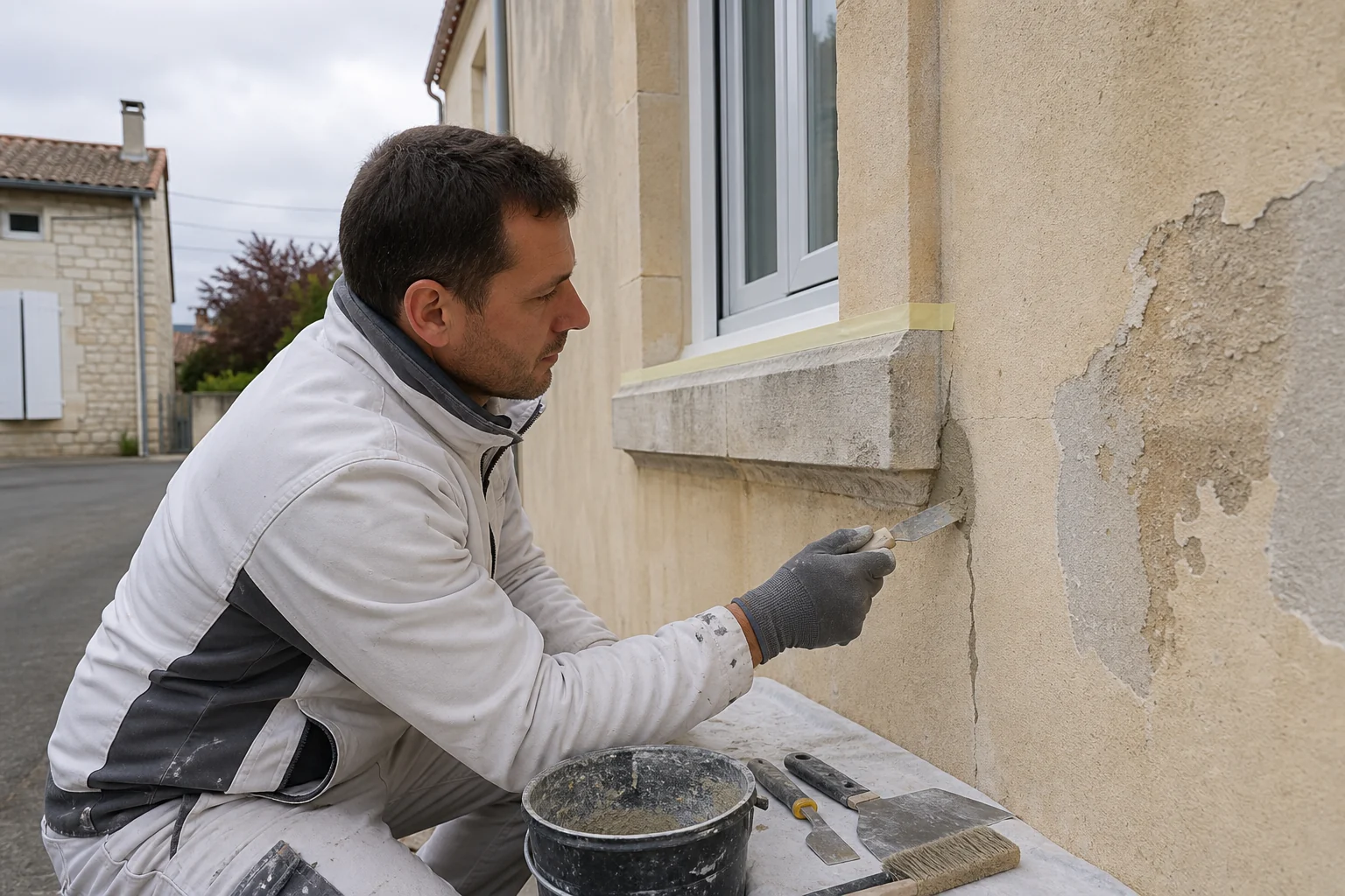 Réparation professionnelle des défauts d'un enduit avant peinture