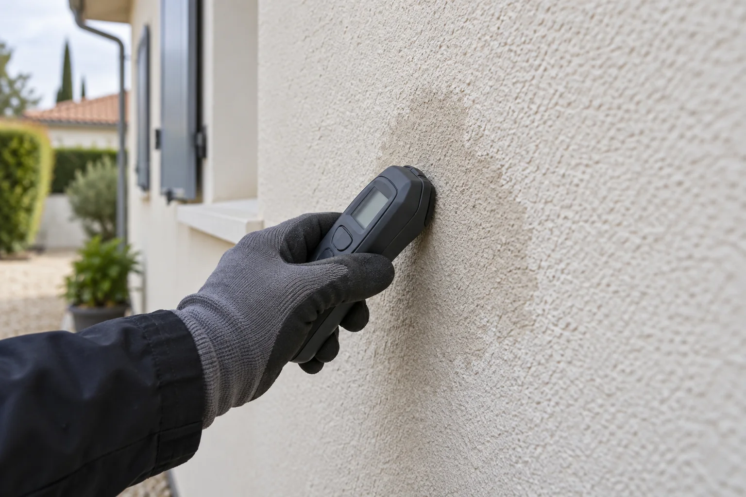 Mesure de l'humidité sur une façade en crépi peint
