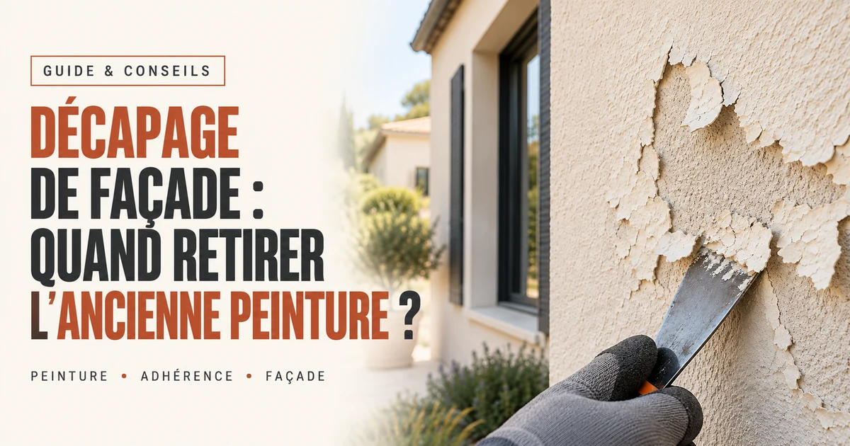 Décapage d’une ancienne peinture sur une façade en enduit